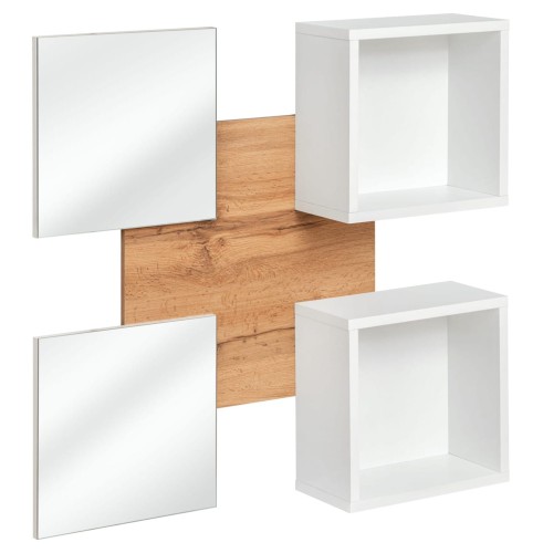 Panel ścienny Easy VII 100 cm z 2 półkami i 2 lustrami do przedpokoju dąb wotan/biały