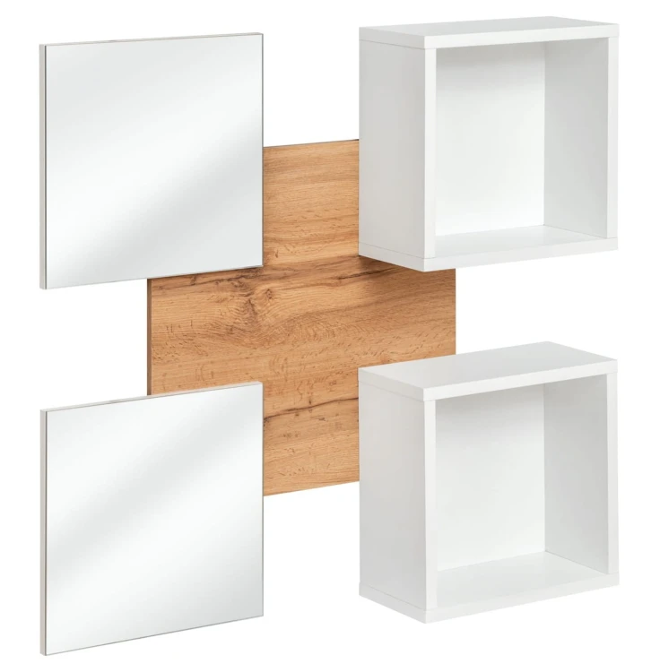 Panel ścienny Easy VII 100 cm z 2 półkami i 2 lustrami do przedpokoju dąb wotan/biały
