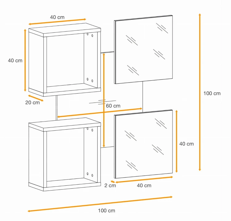 Panel ścienny Easy VII 100 cm z 2 półkami i 2 lustrami do przedpokoju dąb wotan/biały