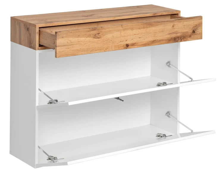 Szafka na buty Easy IX 100 cm wisząca z szufladą do przedpokoju dąb wotan/biały