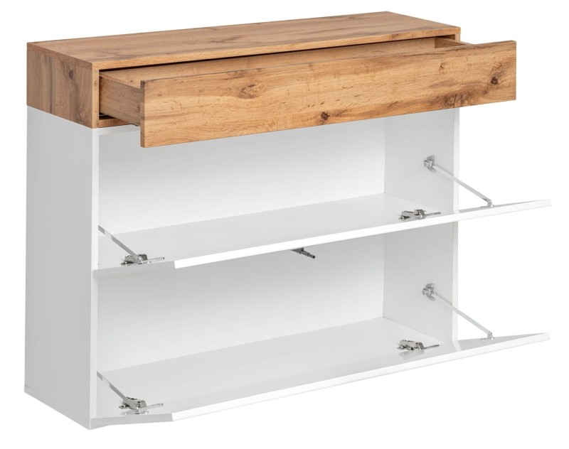 Szafka na buty Easy IX 100 cm wisząca z szufladą do przedpokoju dąb wotan/biały