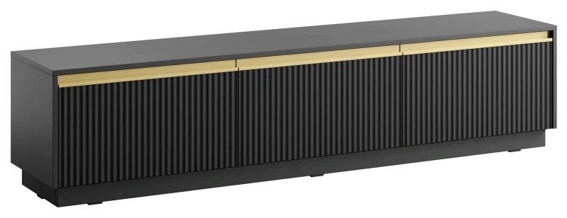 Szafka RTV Royal 180 cm frezowane fronty do salonu czarny/złote uchwyty