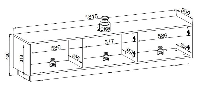 Szafka RTV Royal 180 cm frezowane fronty do salonu czarny/złote uchwyty