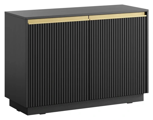 Komoda Royal 104 cm dwudrzwiowa 4 półki do salonu czarny/złote uchwyty
