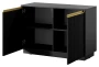 Komoda Royal 104 cm dwudrzwiowa 4 półki do salonu czarny/złote uchwyty