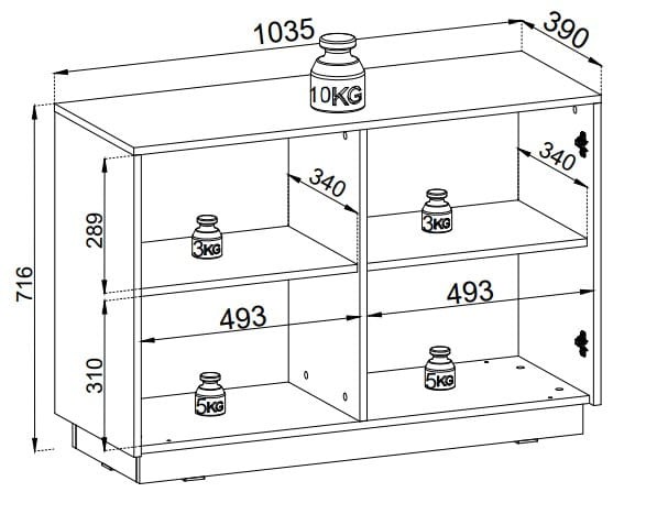 Komoda Royal 104 cm dwudrzwiowa 4 półki do salonu czarny/złote uchwyty