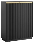 Komoda wysoka Royal 104 cm dwudrzwiowa 6 półek do salonu czarny/złote uchwyty