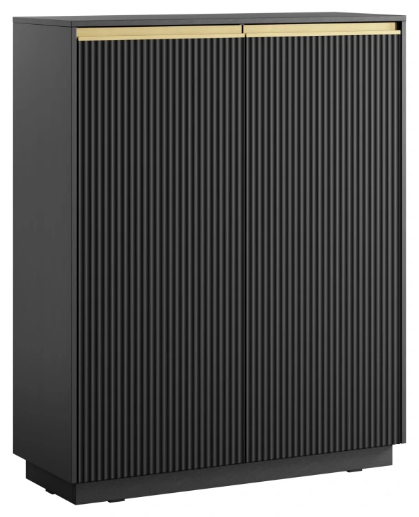Komoda wysoka Royal 104 cm dwudrzwiowa 6 półek do salonu czarny/złote uchwyty