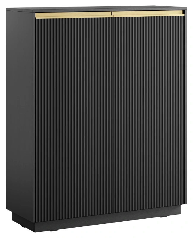Komoda wysoka Royal 104 cm dwudrzwiowa 6 półek do salonu czarny/złote uchwyty