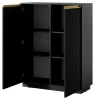 Komoda wysoka Royal 104 cm dwudrzwiowa 6 półek do salonu czarny/złote uchwyty