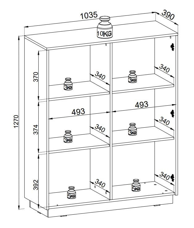 Komoda wysoka Royal 104 cm dwudrzwiowa 6 półek do salonu czarny/złote uchwyty