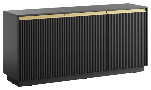 Komoda Royal 154 cm trzydrzwiowa 6 półek do salonu czarny/złote uchwyty