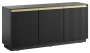 Komoda Royal 154 cm trzydrzwiowa 6 półek do salonu czarny/złote uchwyty