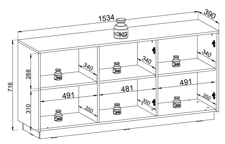 Komoda Royal 154 cm trzydrzwiowa 6 półek do salonu czarny/złote uchwyty