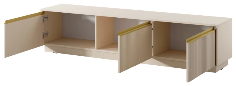 Szafka RTV Royal 180 cm frezowane fronty do salonu beż piaskowy/złoty