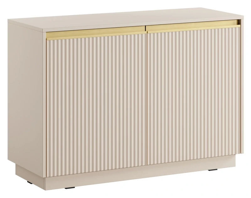 Komoda Royal 104 cm dwudrzwiowa 4 półki do salonu beż piaskowy/złoty