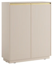 Komoda wysoka Royal 104 cm dwudrzwiowa 6 półek do salonu beż piaskowy/złoty