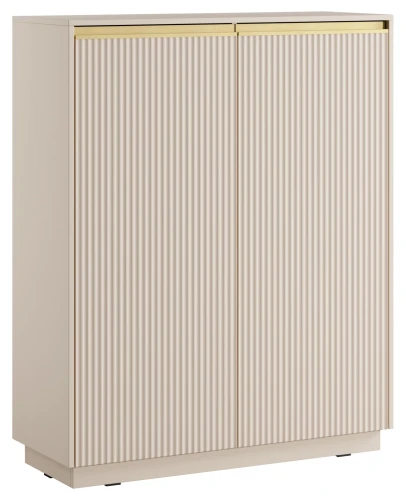 Komoda wysoka Royal 104 cm dwudrzwiowa 6 półek do salonu beż piaskowy/złoty