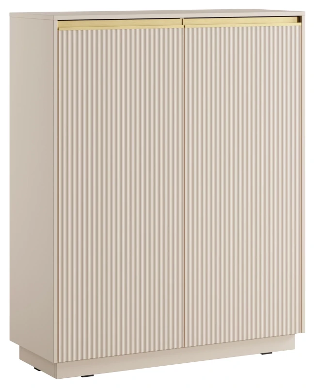 Komoda wysoka Royal 104 cm dwudrzwiowa 6 półek do salonu beż piaskowy/złoty