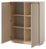 Komoda wysoka Royal 104 cm dwudrzwiowa 6 półek do salonu beż piaskowy/złoty