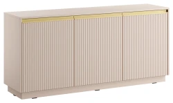 Komoda Royal 154 cm trzydrzwiowa 6 półek do salonu beż piaskowy/złoty