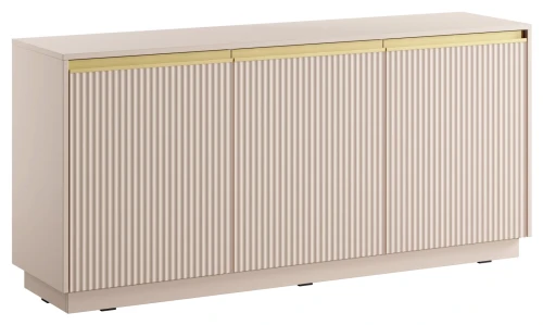 Komoda Royal 154 cm trzydrzwiowa 6 półek do salonu beż piaskowy/złoty