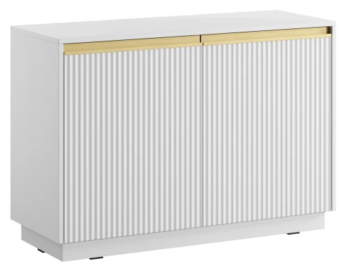 Komoda Royal 104 cm dwudrzwiowa 4 półki do salonu biały matowy/złoty