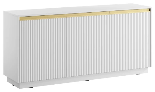 Komoda Royal 154 cm trzydrzwiowa 6 półek do salonu biały matowy/złoty