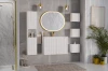 Zestaw mebli łazienkowych NOVA WHITE z umywalką BEYOND i blatem dąb 80 cm - 5 elementów