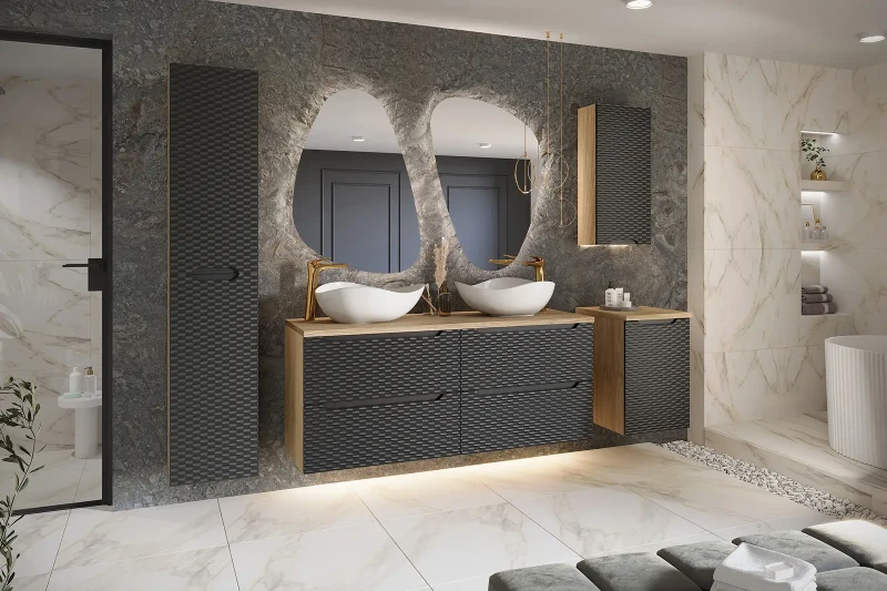 Szafka łazienkowa dolna pod blat 30 cm OCEAN BLACK czarny + dąb olejowany