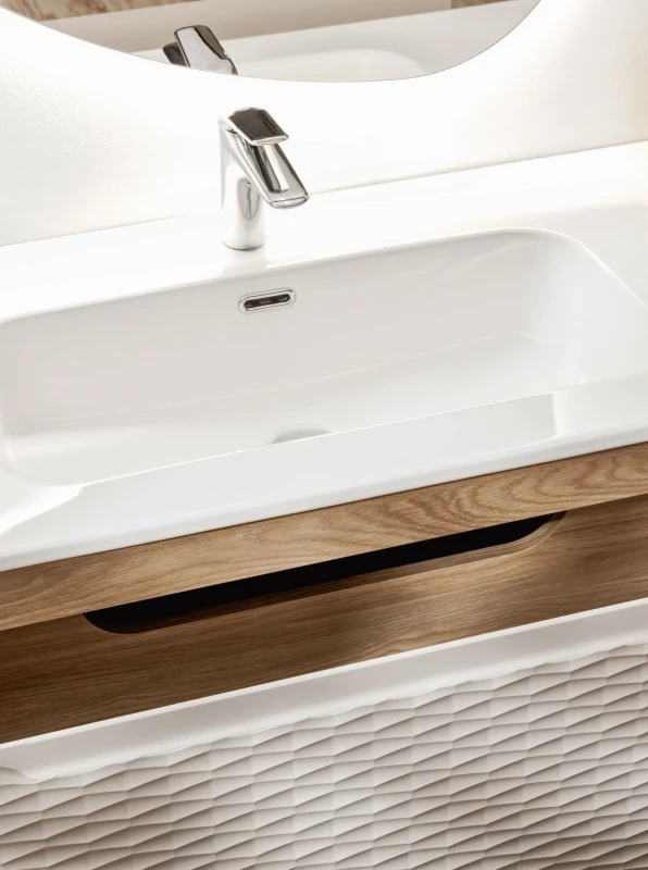 Szafka łazienkowa pod umywalkę 70 cm 2 szuflady OCEAN BEIGE beż + dąb olejowany