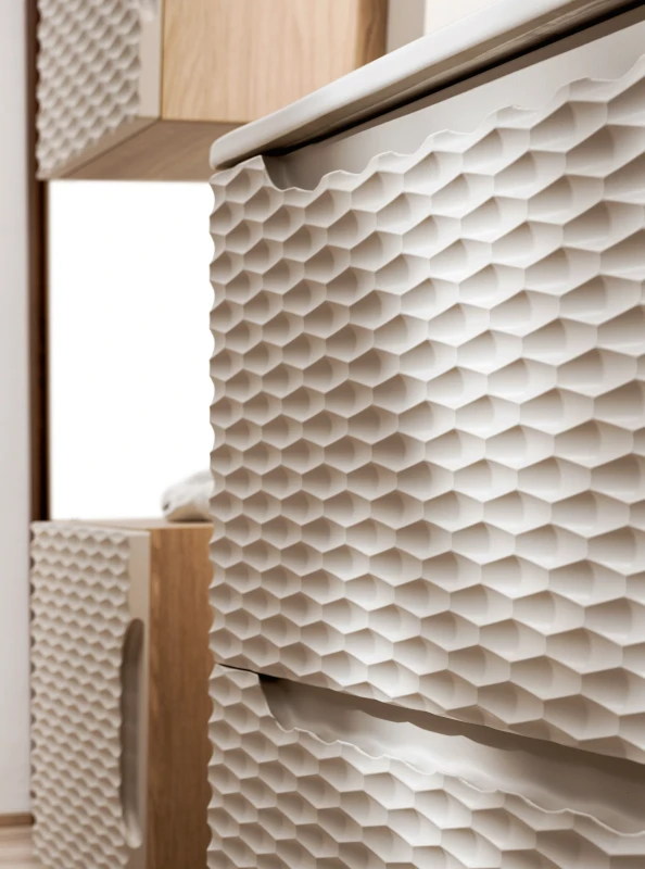 Szafka łazienkowa pod umywalkę 70 cm 2 szuflady OCEAN BEIGE beż + dąb olejowany