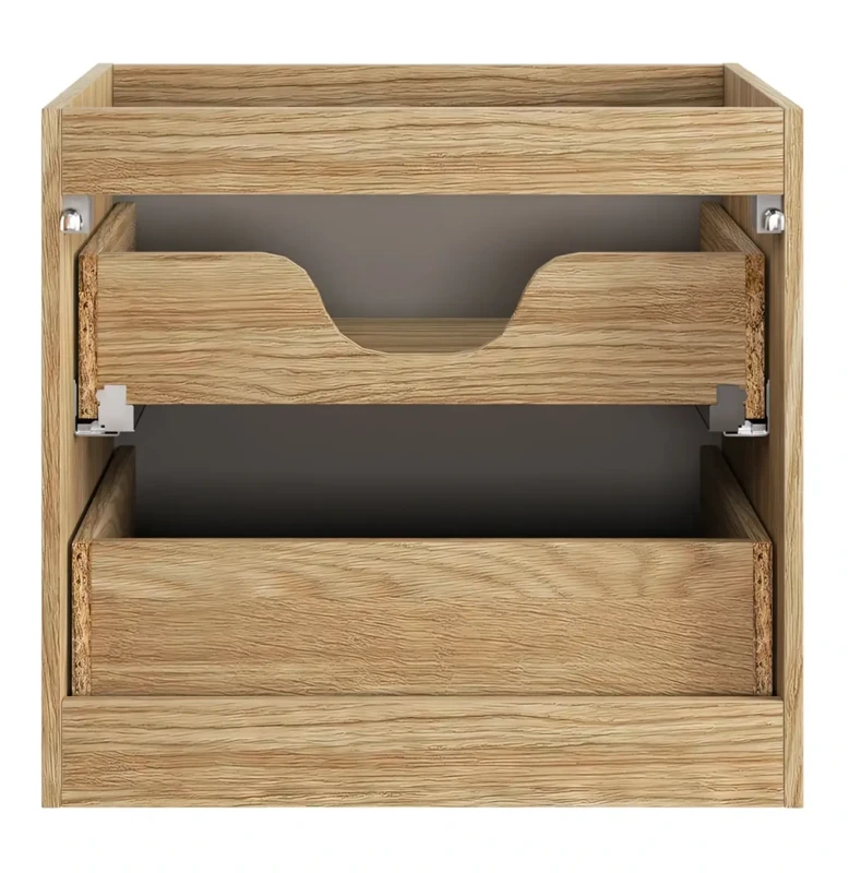 Szafka łazienkowa pod umywalkę 60 cm 2 szuflady OCEAN BEIGE beż + dąb olejowany