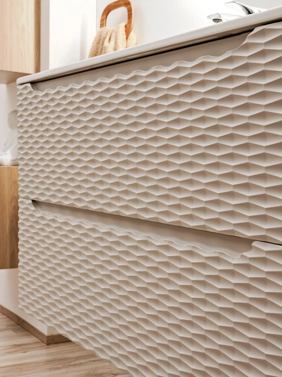 Szafka łazienkowa pod umywalkę 120 cm 2 szuflady OCEAN BEIGE beż + dąb olejowany