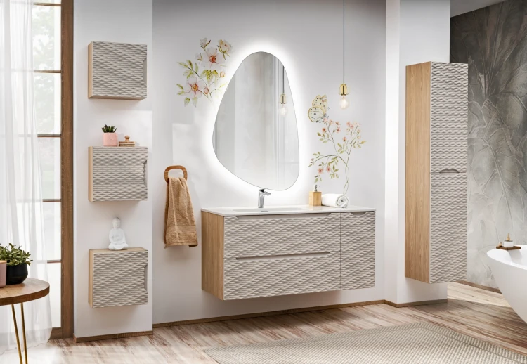Szafka łazienkowa dolna pod blat 30 cm OCEAN BEIGE beż + dąb olejowany