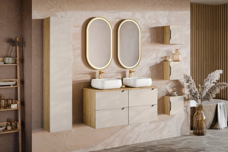 Szafka górna qubik 35 cm LUXOR BEIGE beż + dąb olejowany