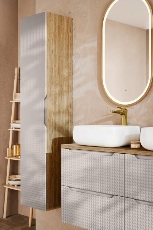 Szafka łazienkowa pod umywalkę 80 cm 2 szuflady LUXOR BEIGE beż + dąb olejowany