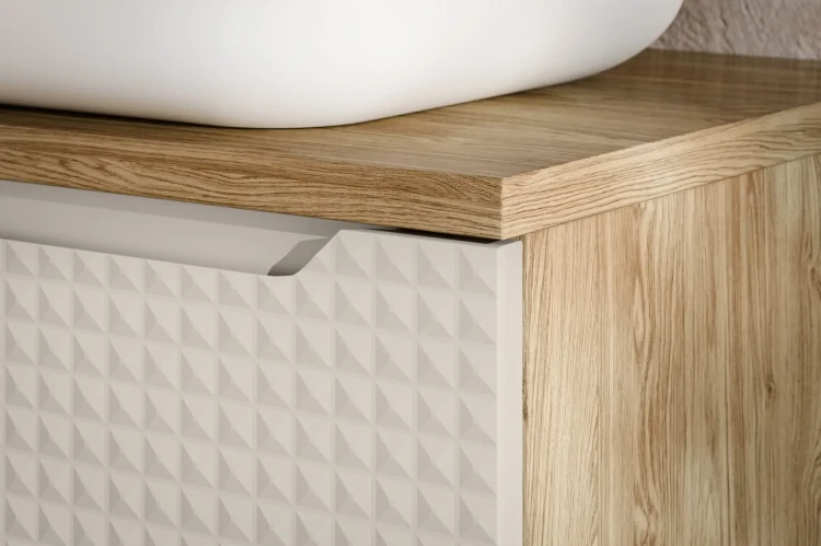 Szafka łazienkowa pod umywalkę 80 cm 2 szuflady LUXOR BEIGE beż + dąb olejowany