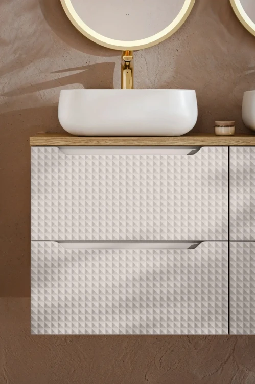 Szafka łazienkowa pod umywalkę 70 cm 2 szuflady LUXOR BEIGE beż + dąb olejowany