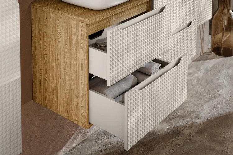 Szafka łazienkowa pod umywalkę 70 cm 2 szuflady LUXOR BEIGE beż + dąb olejowany