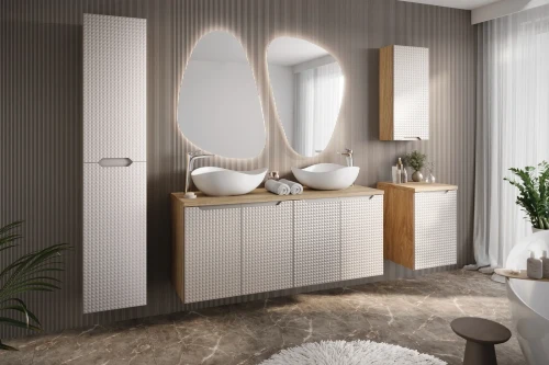 Szafka łazienkowa pod umywalkę 60 cm 2 drzwi LUXOR BEIGE beż + dąb olejowany