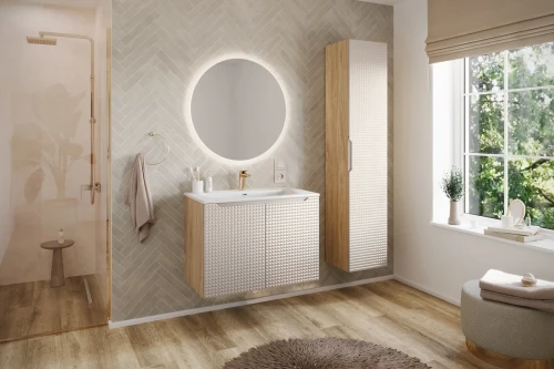 Szafka łazienkowa wysoka 1 drzwi LUXOR BEIGE beż + dąb olejowany
