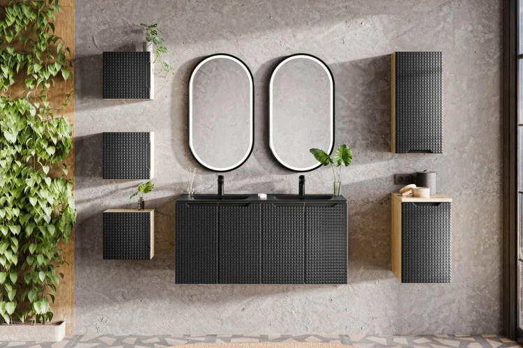 Szafka łazienkowa pod umywalkę 60 cm 2 drzwi LUXOR BLACK czarny + dąb olejowany