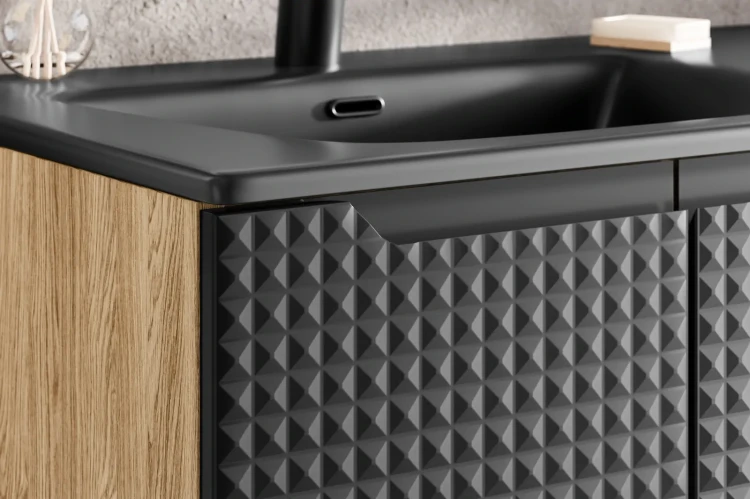 Szafka łazienkowa pod umywalkę 60 cm 2 drzwi LUXOR BLACK czarny + dąb olejowany