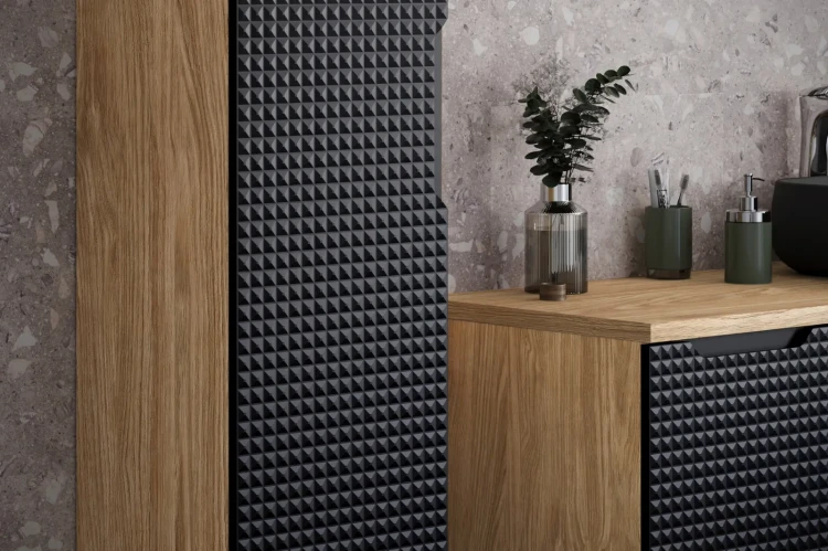 Szafka łazienkowa pod umywalkę 120 cm 3 drzwi LUXOR BLACK czarny + dąb olejowany