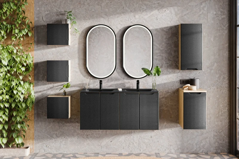 Szafka łazienkowa dolna pod blat 40 cm LUXOR BLACK czarny + dąb olejowany