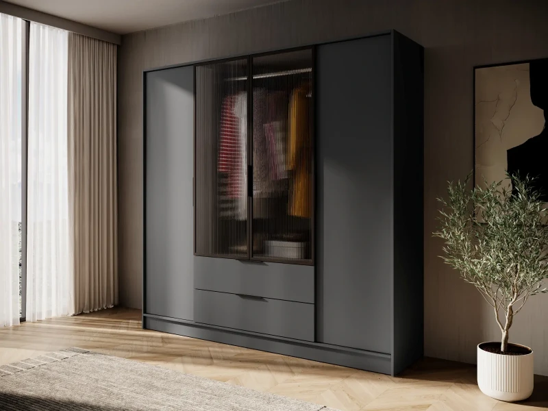 Szafa Kelly RM 206 cm przeszklona do sypialni grafit