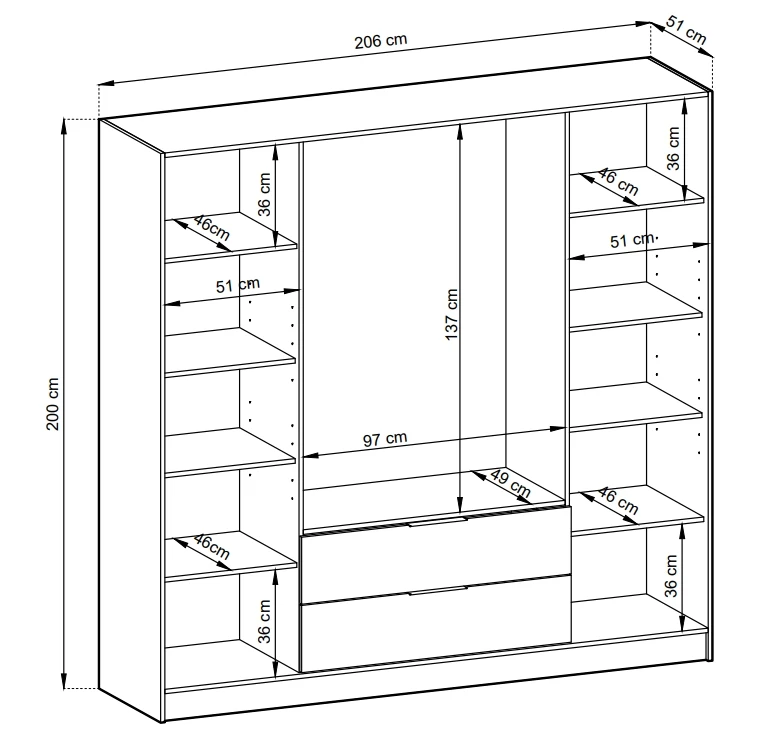Szafa Kelly RM 206 cm przeszklona z oświetleniem LED do sypialni grafit