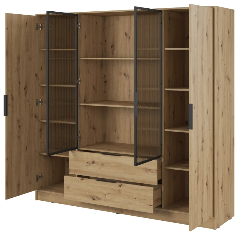 Szafa Kelly RM 206 cm przeszklona z oświetleniem LED do sypialni dąb artisan