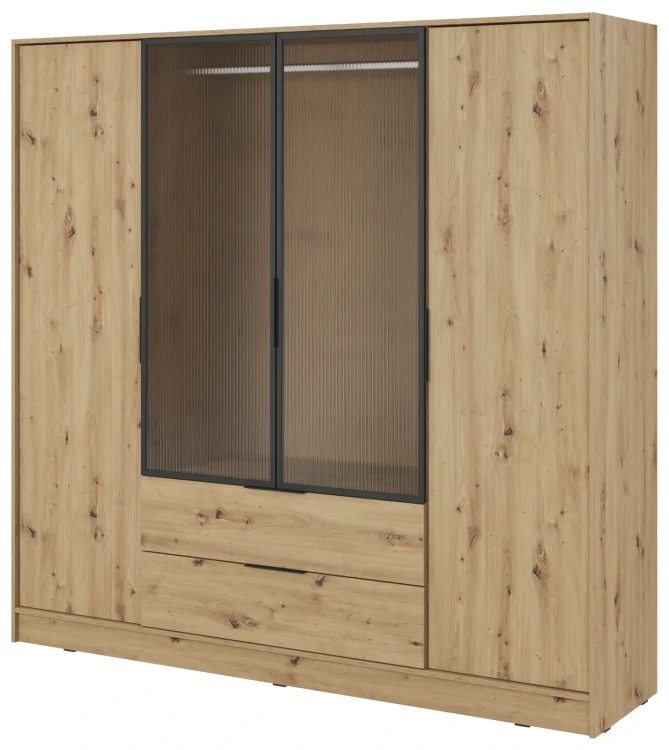 Szafa Kelly RM 206 cm przeszklona z oświetleniem LED do sypialni dąb artisan